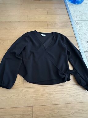 Madewell Black Wrap Tie Blouse